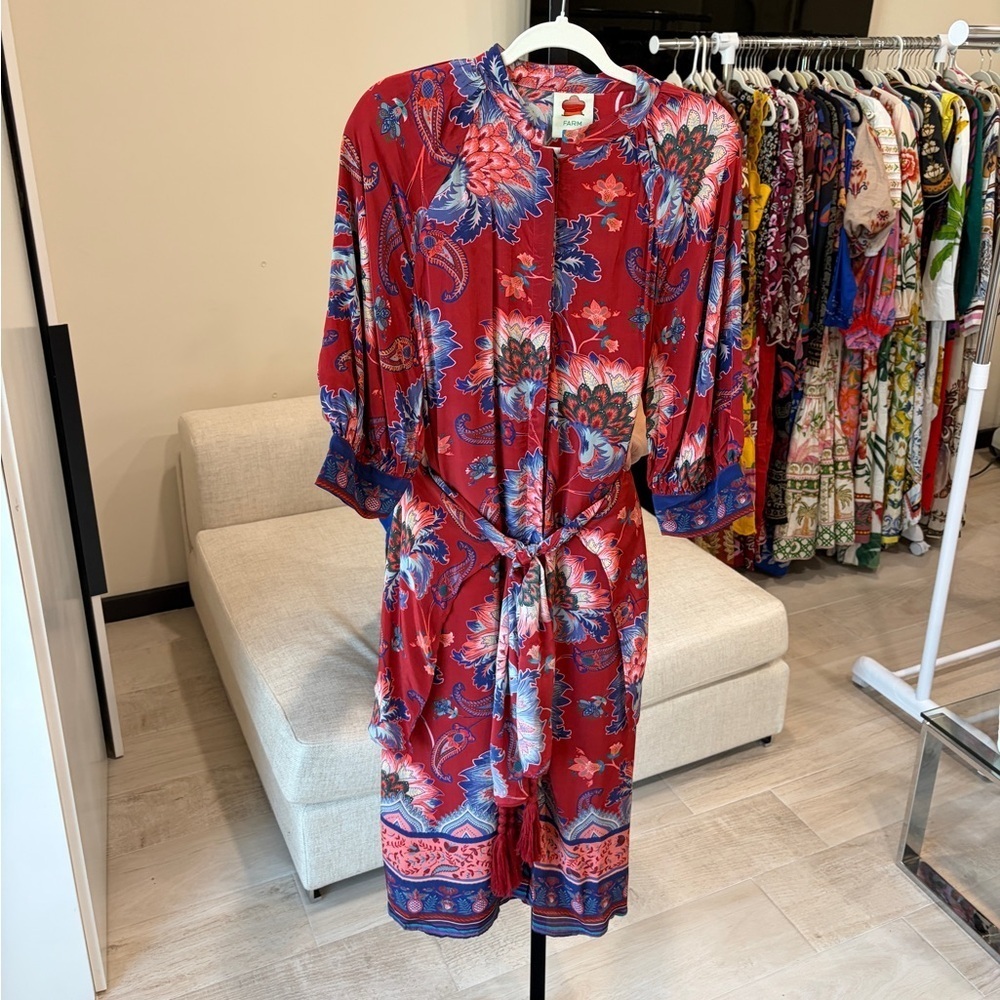 Farm Rio: Luang Red Maxi Dress with blue scarves - Mty - Picture 11 of 15